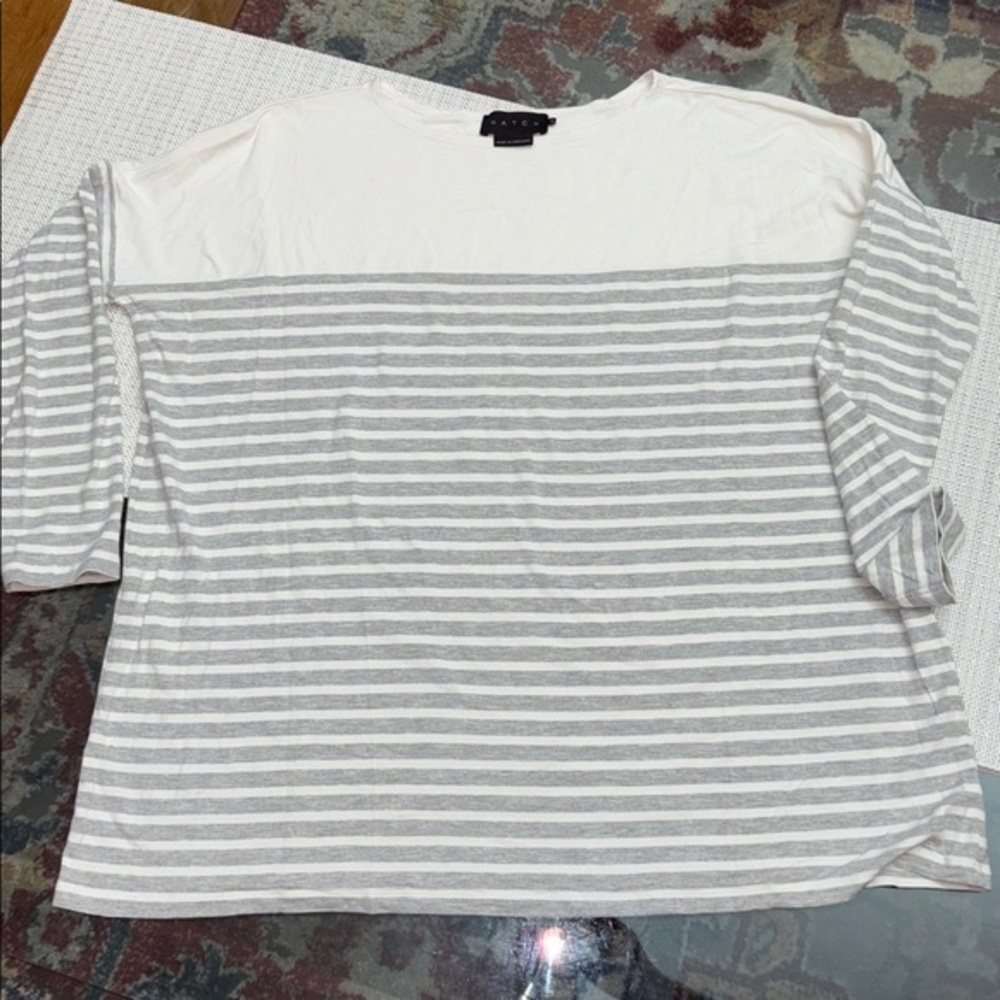 Hatch White and Gray Striped Long Sleeve Tee
